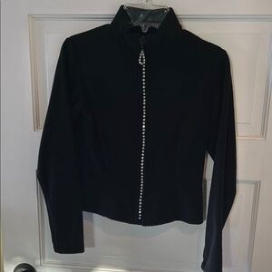 Black fleece warmup jacket with Rhinestone Zipper